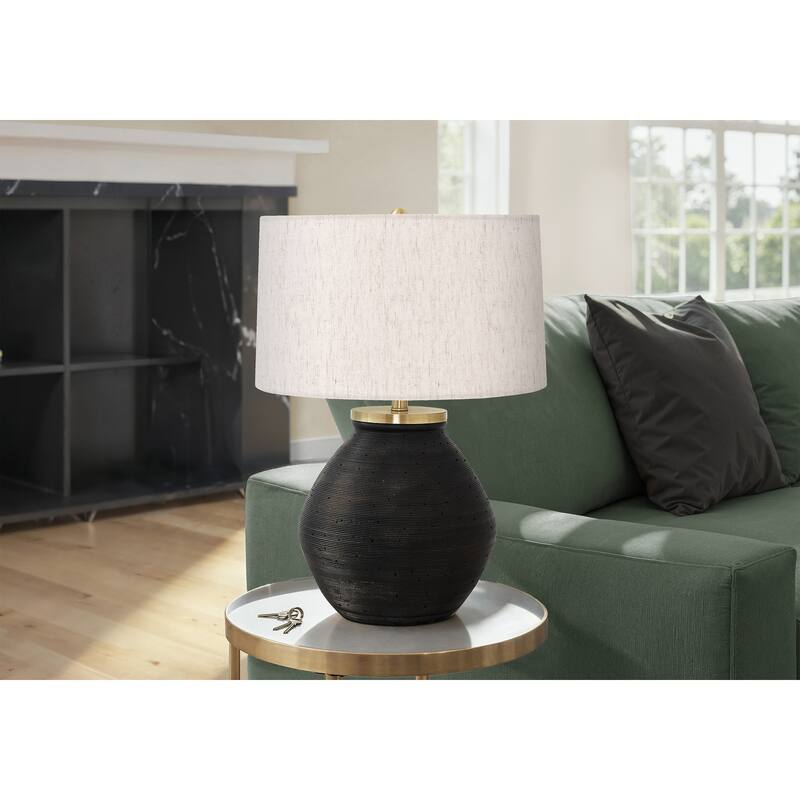 Lighting, 25"h, Table Lamp, Black Concrete, Ivory / Cream Shade, Contemporary