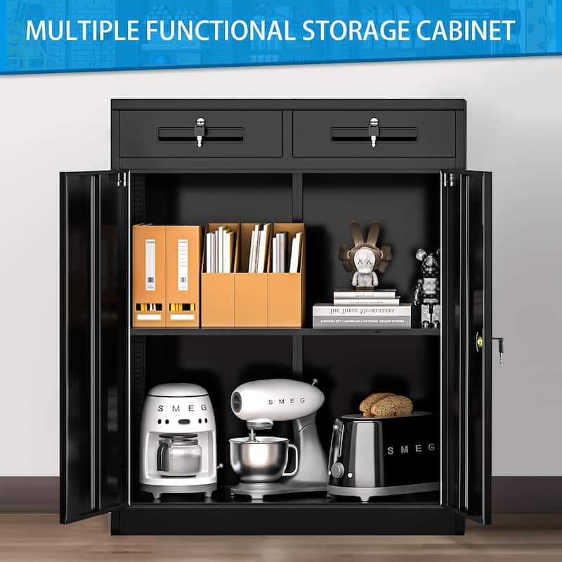 42'' Locking Metal Storage File Cabinet with Drawers and Adjustable Shelves for Home Office, Garage