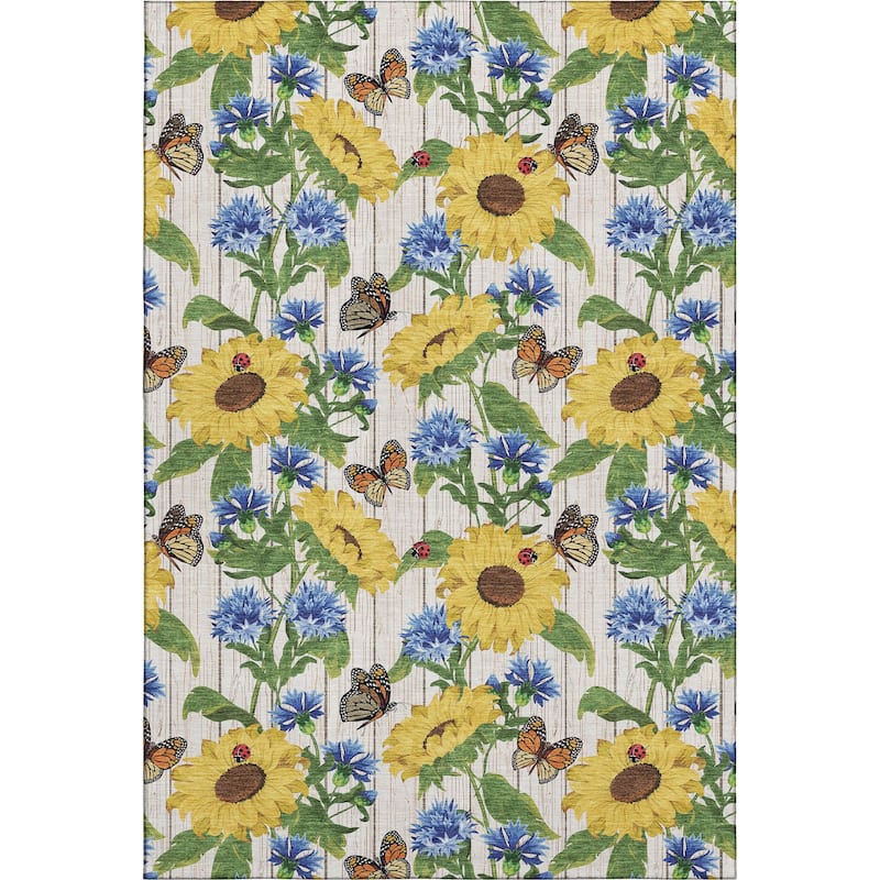 Premium Washable Super Soft Sunflower Butterfly Garden Mayfield Rug