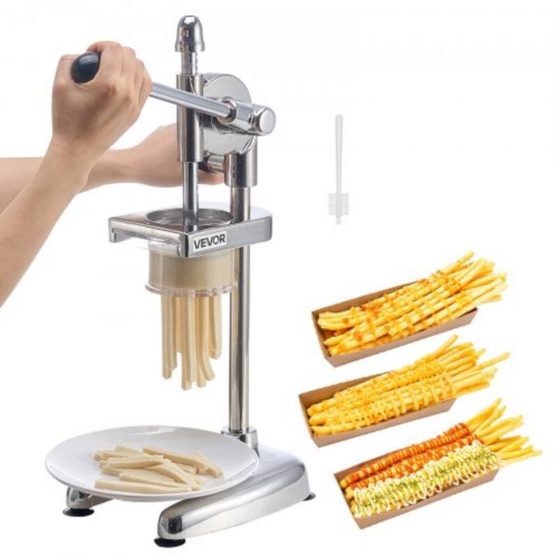 Silver Stainless Steel Manual French Fry Cutter with Ergonomic Handle - 7.48 x 8.46 x 23.23 inch