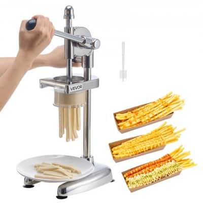 Silver Stainless Steel Manual French Fry Cutter with Ergonomic Handle - 7.48 x 8.46 x 23.23 inch