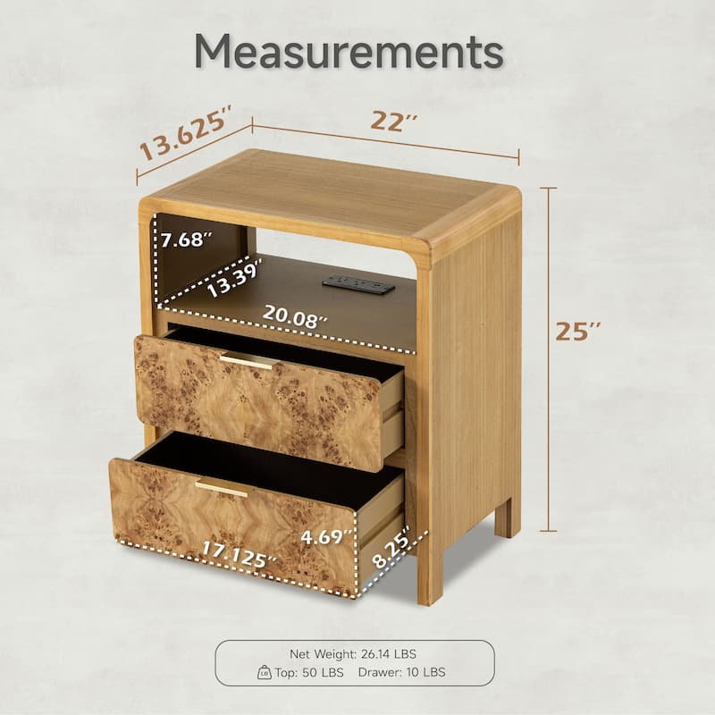 COZAYH Fully-Assembled Farmhouse Nightstand, Rustic Distressed Wood Retro Accent Dresser, Chest of Drawers,Boho