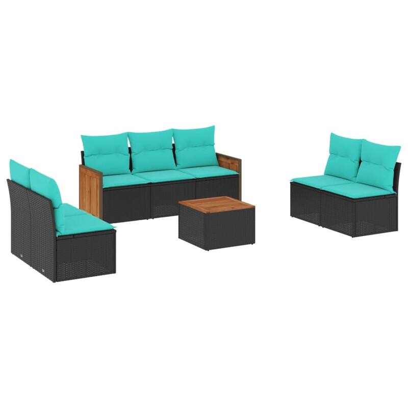 vidaXL 7 Piece Patio Sofa Set with Cushions Black Poly Rattan