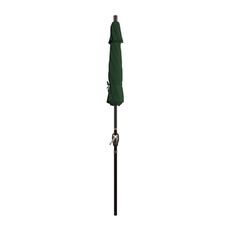 California Umbrella 7.5' Round Crank Lift Push Button Tilt Bronze Aluminum Patio Umbrella with Sunbrella Cilantro Fabric
