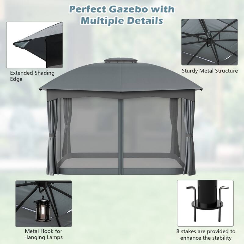 Gymax 12' x 10' Patio Heavy Duty Steel Gazebo Canopy Double Vented