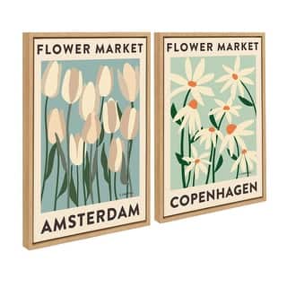 Kate and Laurel Sylvie Flower Market 3 and 4 Framed Canvas Art Set by Carrie Cantwell