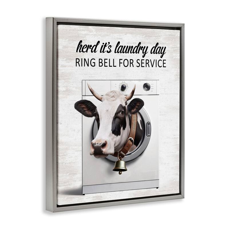 Stupell Ring Bell Laundry Service Cow Framed Floater Canvas Wall Art Design By Lettered and Lined