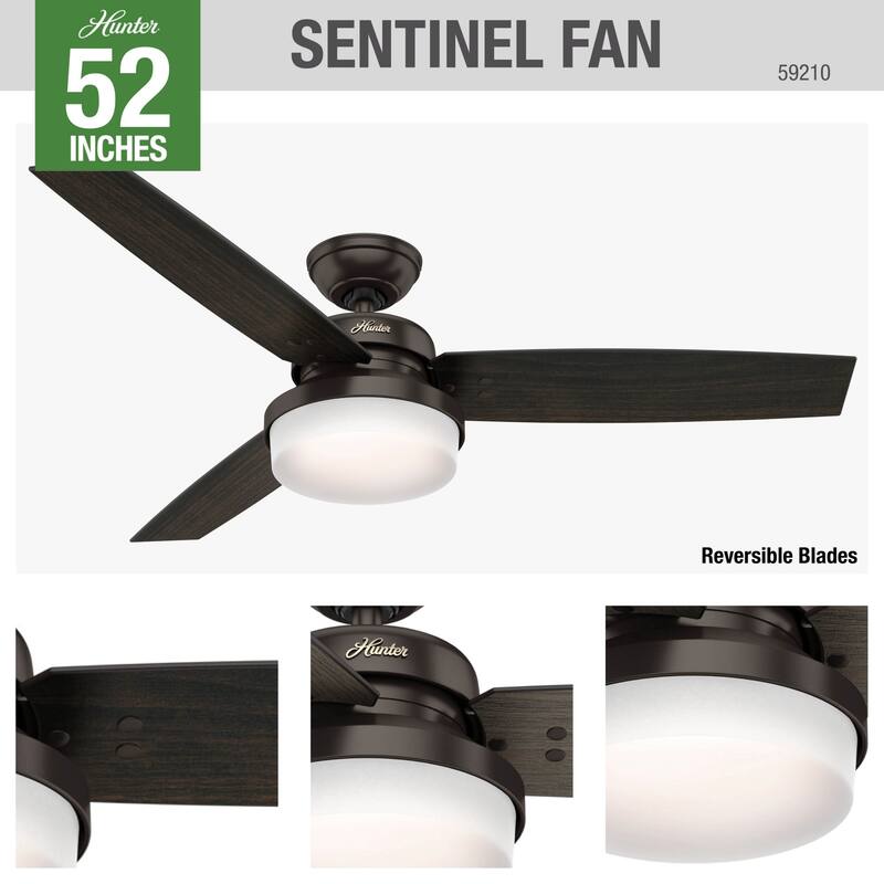Hunter Fan Sentinel Brushed Nickel 52-inch Ceiling Fan with 3 Reversible Blades - Silver