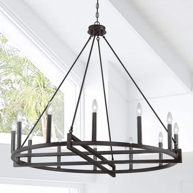 Acroma 12 Light 41In Modern Farmhouse Wagon Wheel Chandelier-UL Certified