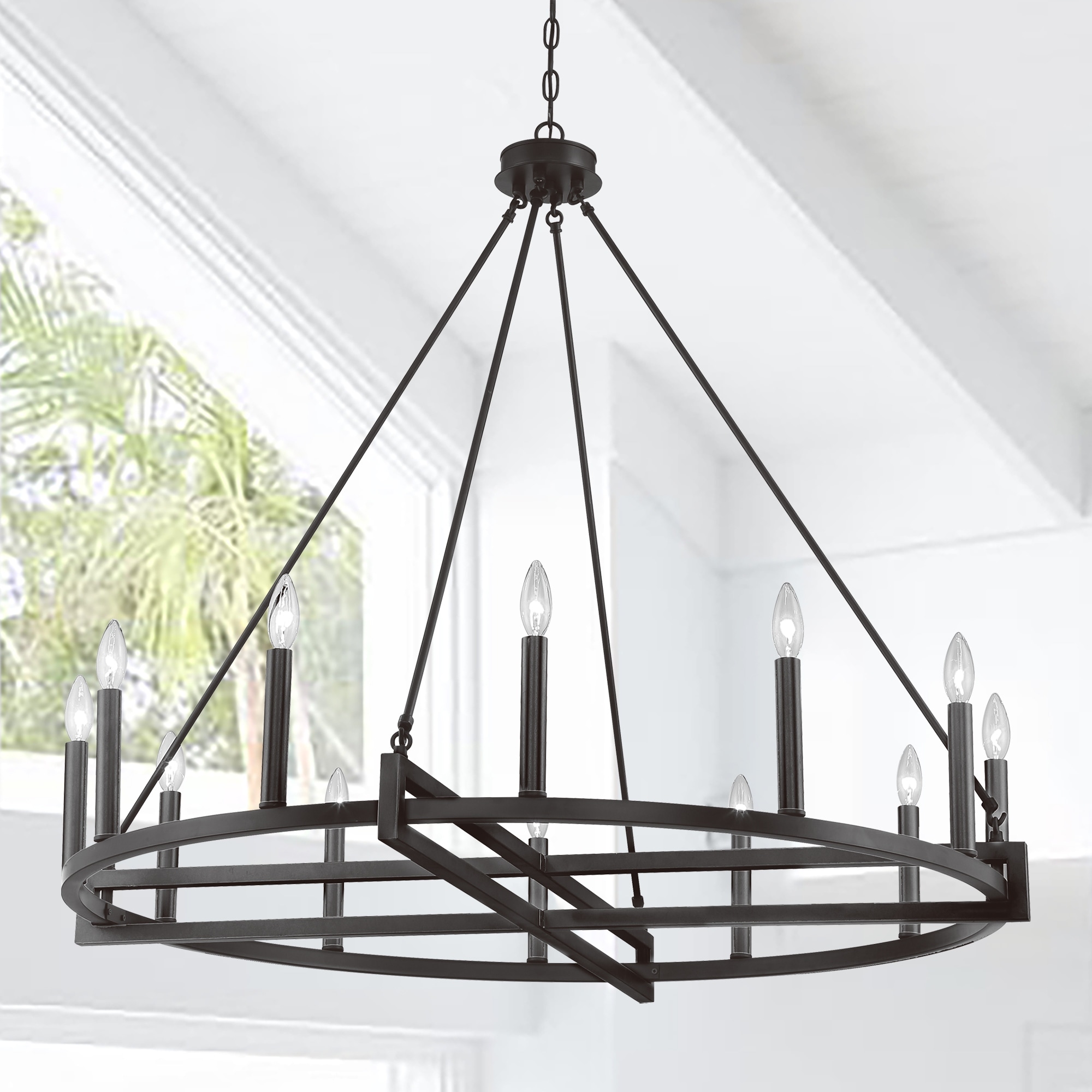 Acroma 12 Light 41In Modern Farmhouse Wagon Wheel Chandelier-UL Certified