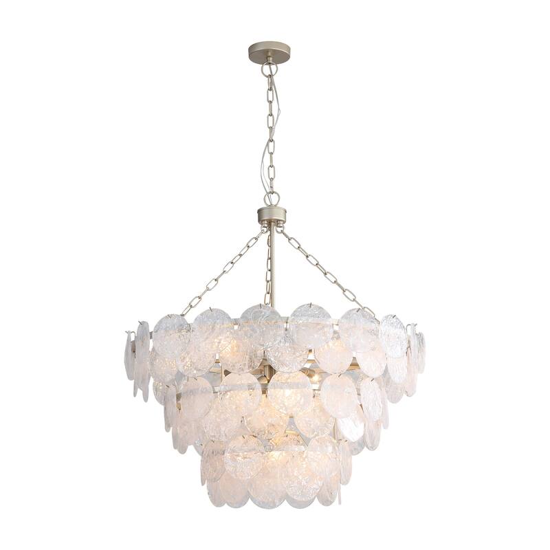 Cascada 3 Tier - 13 Light Pendant in Aegean Silver with Cirrus Cloud Glass Shade