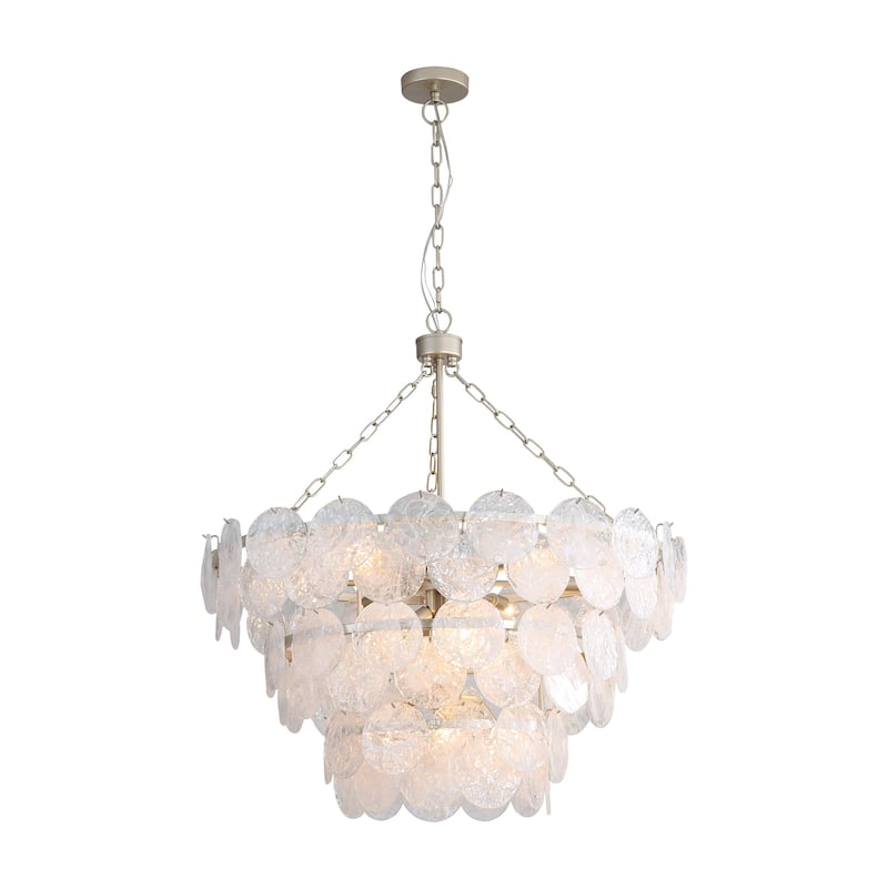 Yep by Golden Lighting Cascada 13-light Pendant in Aegean Silver and Cirrus Cloud Glass