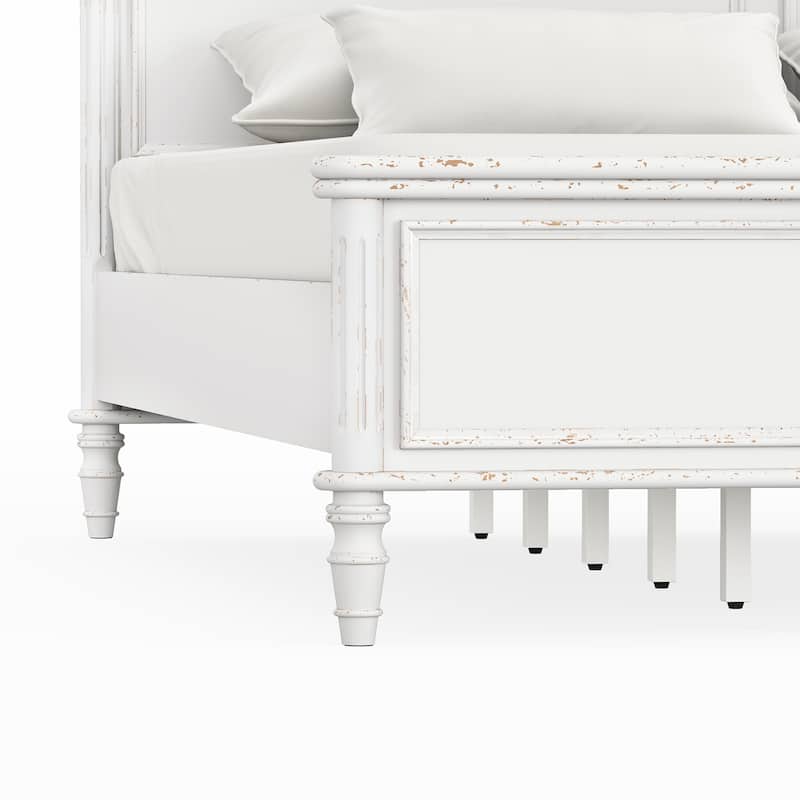 Queen/King Size Classic Wooden Bed Frame with Raised Panel Headboard and Footboard