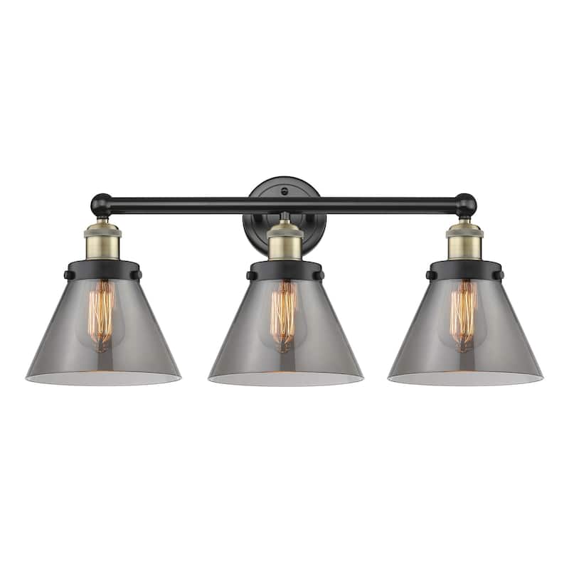 Innovations Lighting 616-3W-10-25 Cone Vanity Cone 3 Light 25" Wide - Black Antique Brass / Plated Smoke / Multi-Colored