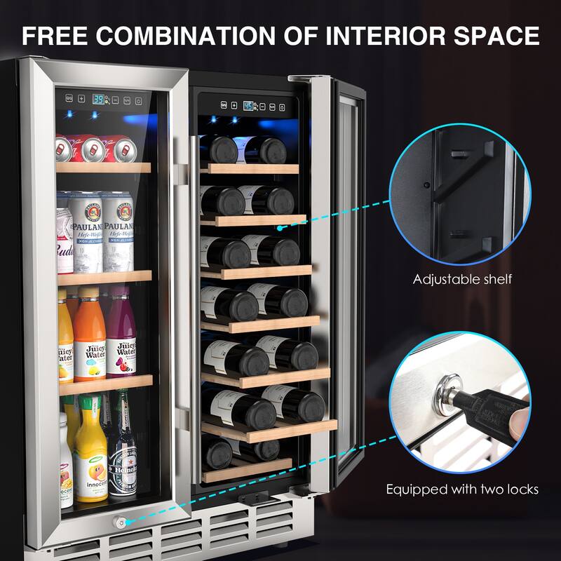 24 Inch Beverage Refrigerator, Built-in/Freestanding Wine Beverage Cooler, Under Counter Beer Fridge