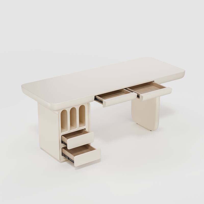 Modern Cream Large Desk with Drawers for Computer Office