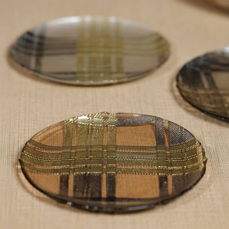 Plaid Patterned Glass Dessert Plates, 3-Piece Assorted Set