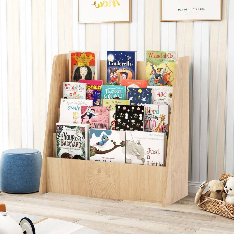 Costway 4-tier Kids Wooden Bookshelf Toddlers Book Rack with Deep - See Details