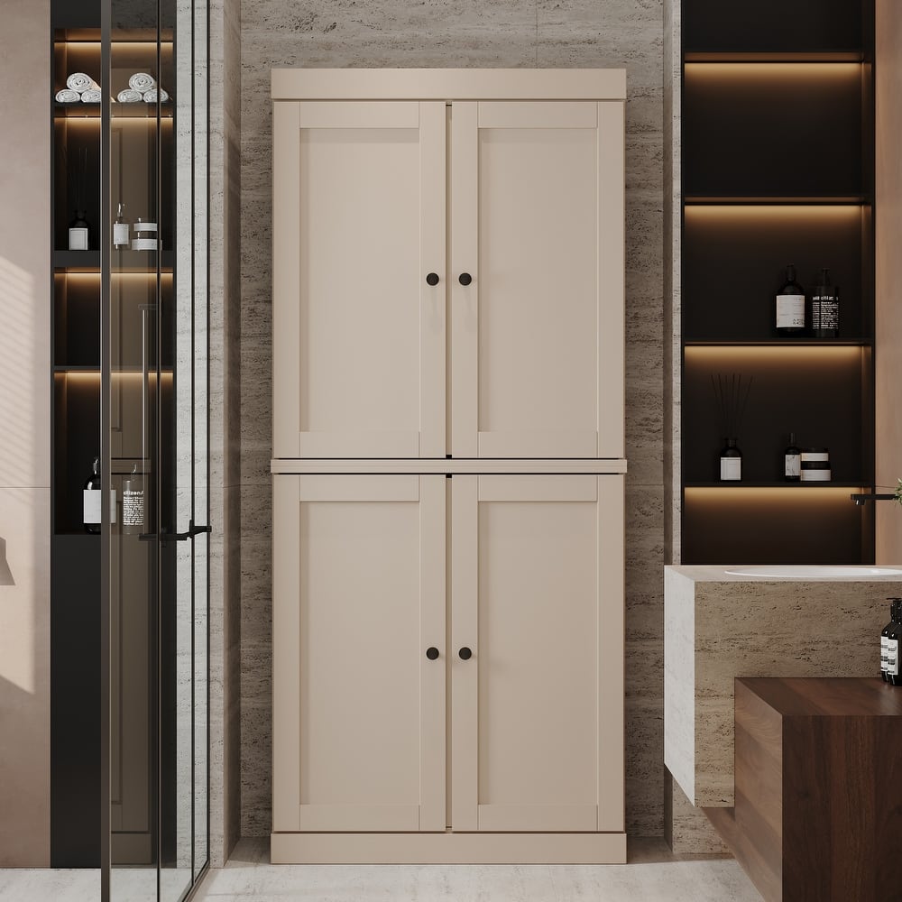 Palace Imports 100% Solid Wood Bathroom Storage Cabinet, Shaker Doors, Adjustable Shelves, 32" Wide, 71.5" Tall