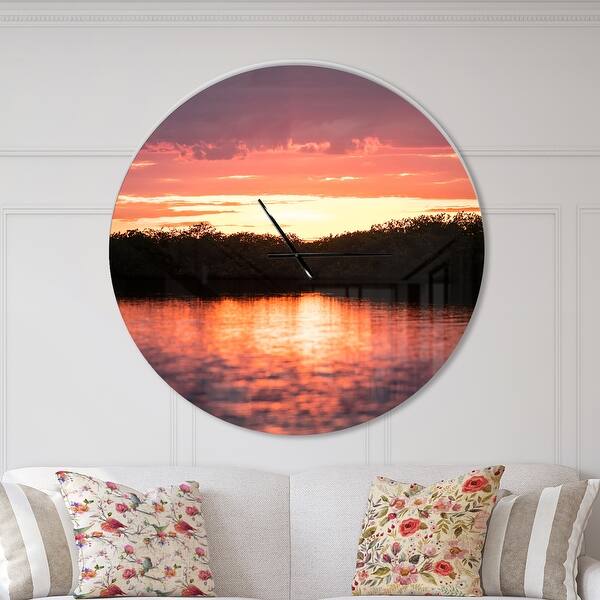 slide 2 of 10, Designart 'Sunset on Tropical Lagoon' Oversized Coastal Wall CLock