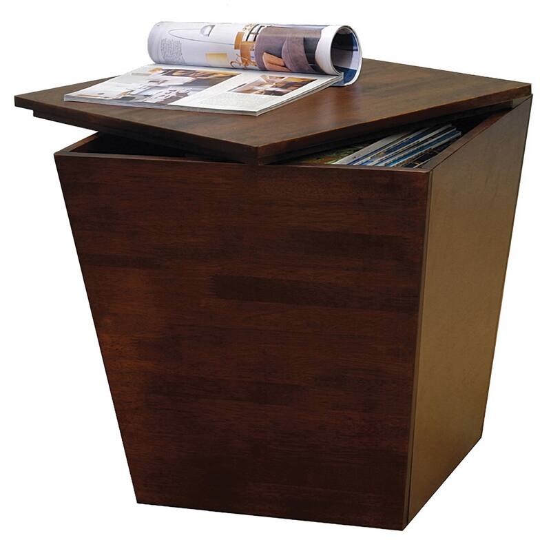 18.5" Walnut Wood Storage Cube End Table