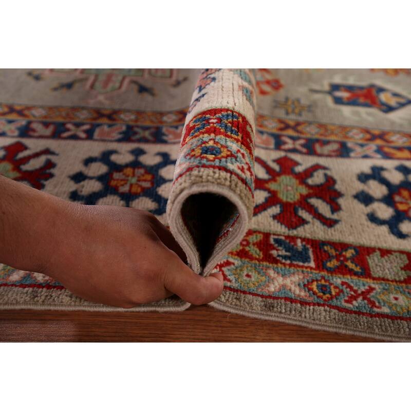 Beige Kazak Oriental Area Rug Hand-Knotted Bedroom Wool Carpet - 6'7" x 9'8"