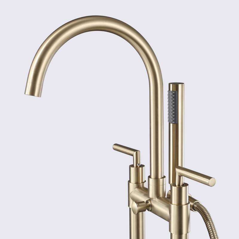 2-Handle 2-Hole Freestanding Tub Faucet with Hand Shower in Black/Gold