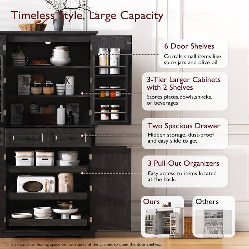 Tall Kitchen Pantry Cabinet,Freestanding Cupboard for Kitchen,Dining Room Brown - N/A