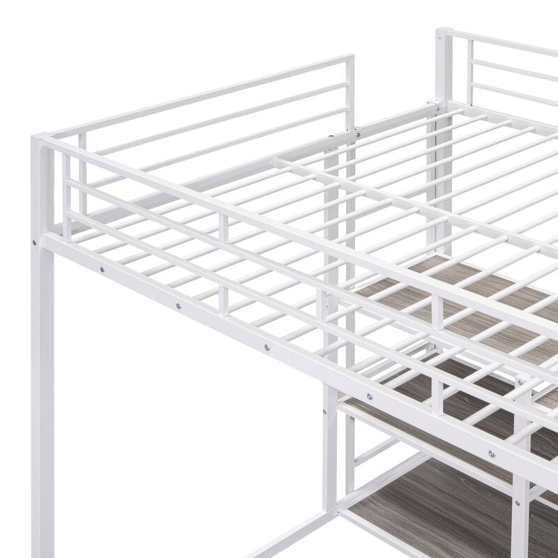 Metal Loft Bed with 3 Shelves and Ladder