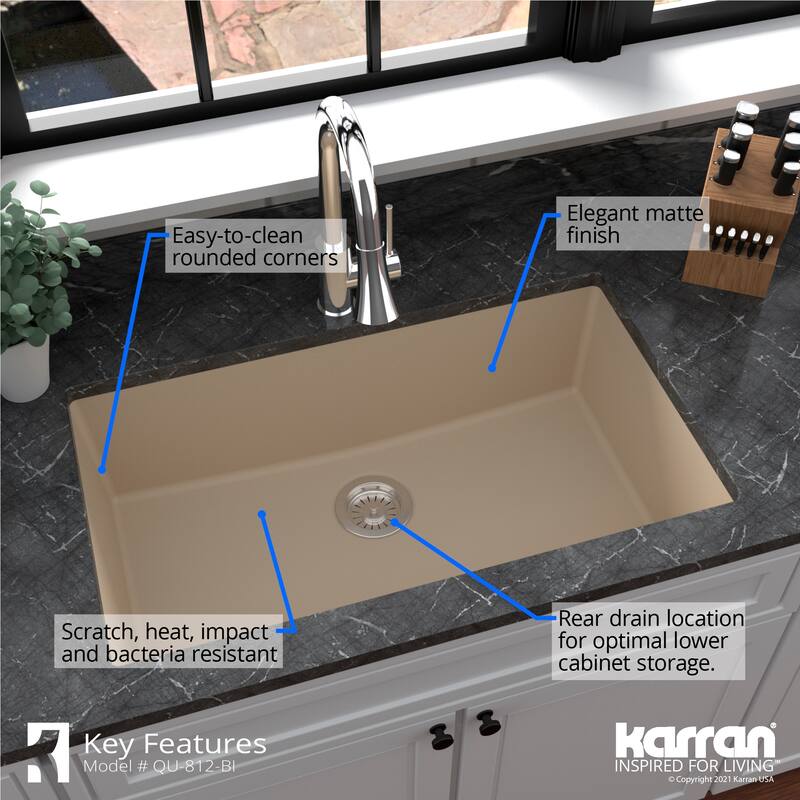 Karran Undermount 32.5 in. Large Single Bowl Quartz Kitchen Sink