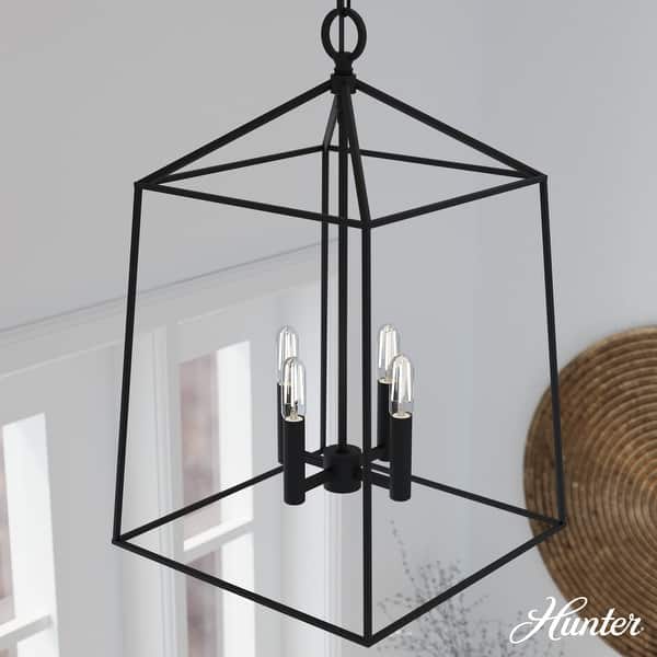 slide 2 of 12, Hunter Fair Oaks 4-Light Pendant - Kitchen, Dining Room, Foyer - Modern Farmhouse, Transitional, Cage, Lantern - Designer! Flat Matte Black