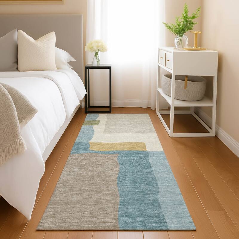 Machine Washable Indoor/ Outdoor Contemporary Blox Chantille Rug