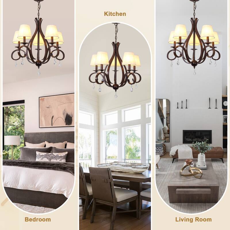 Bella Depot Bella Depot 28" 5-Light Brown Traditional Candle-Style Chandelier Adjustable Pendant Light