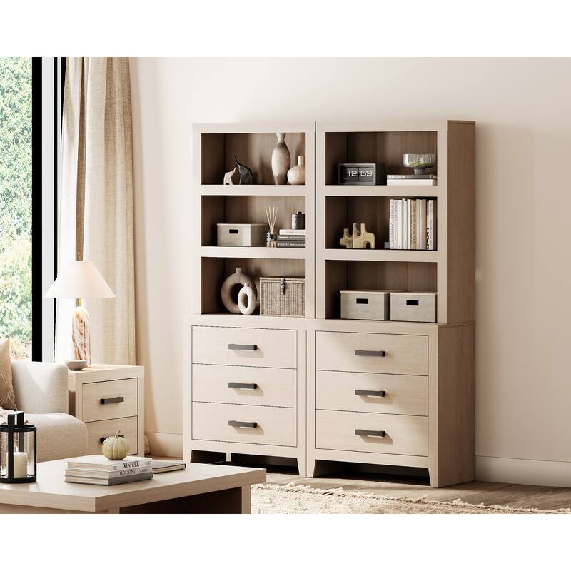 3-Tier Bookshelf with 3 Large Drawers, 74" Tall Farmhouse Bookcase with Wide Metal Handles, for Living Room, Office, Library