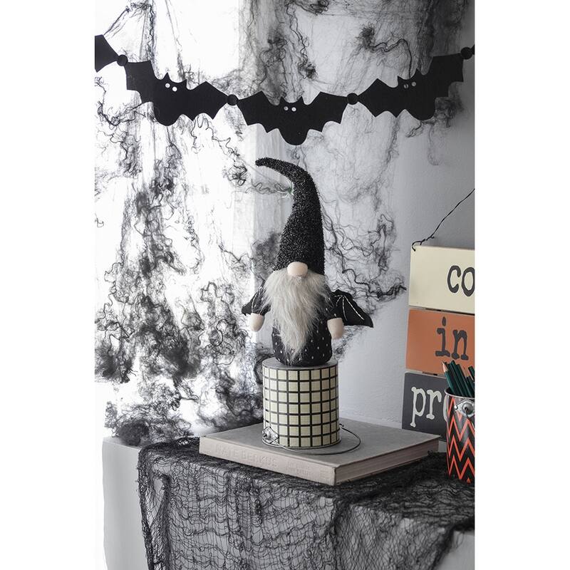 10x3x15.5" Fabric Black Gnome With Wings Decor, for Halloween Decor