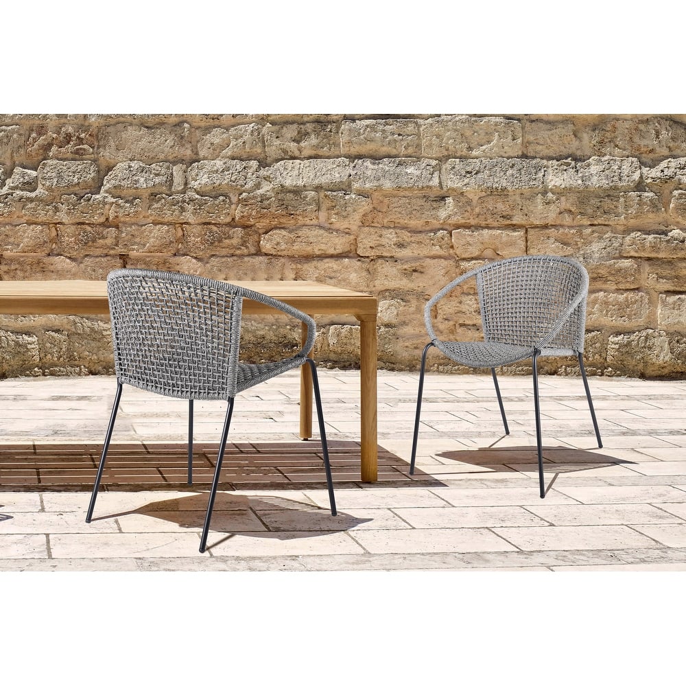 Snack Modern Rope Woven Outdoor Patio Stackable Dining Chairs - Set of 2