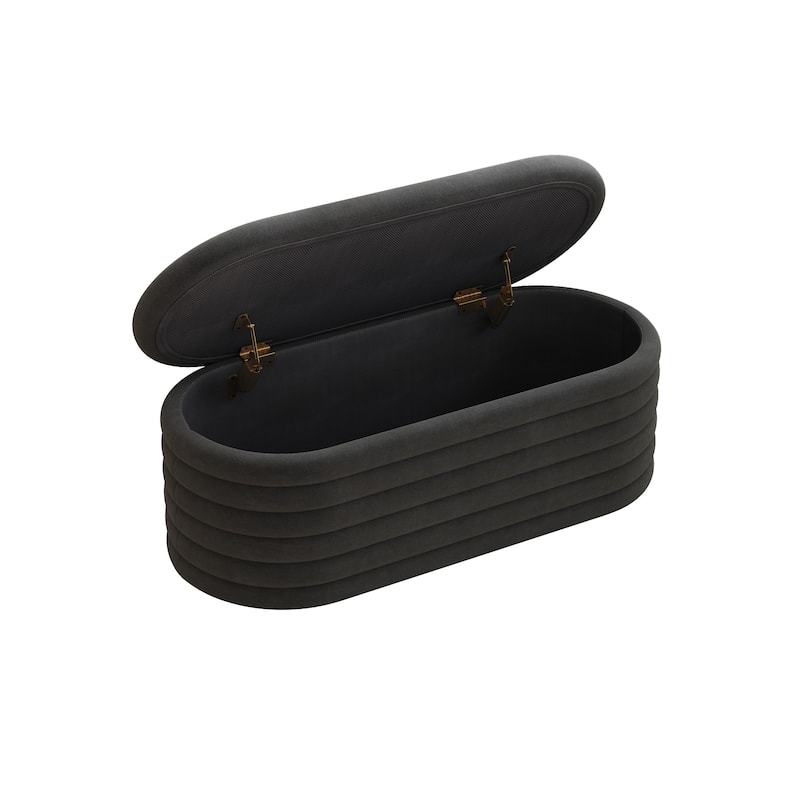 Storage Chenille Ottoman Bench Upholstered Fabric Storage Bench End Of Bed Stool With Safety Hinge