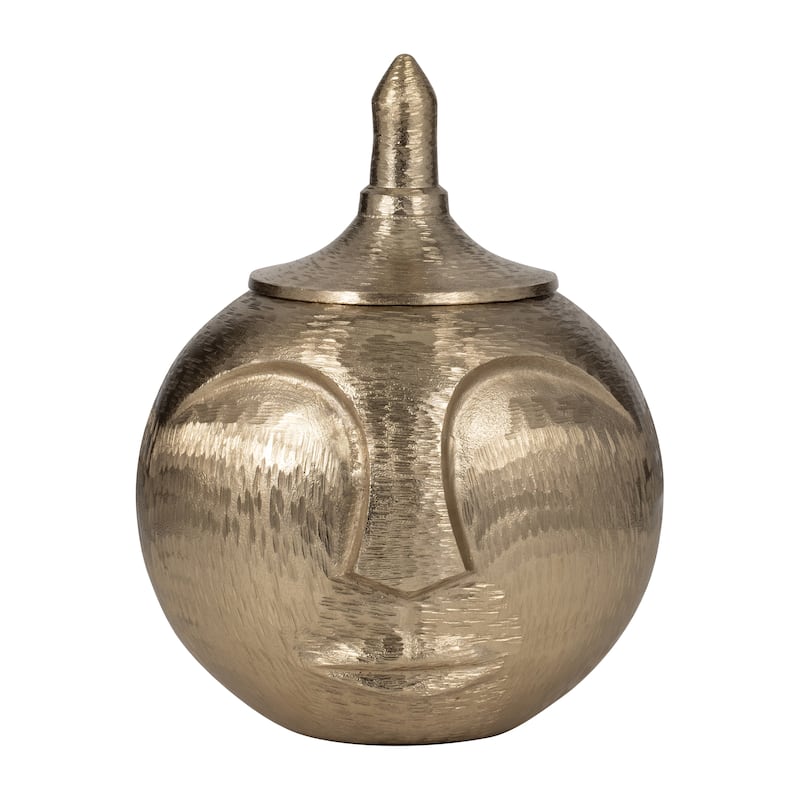 Sagebrook Home Metal Face Jar With Lid - 10" x 10" x 13"