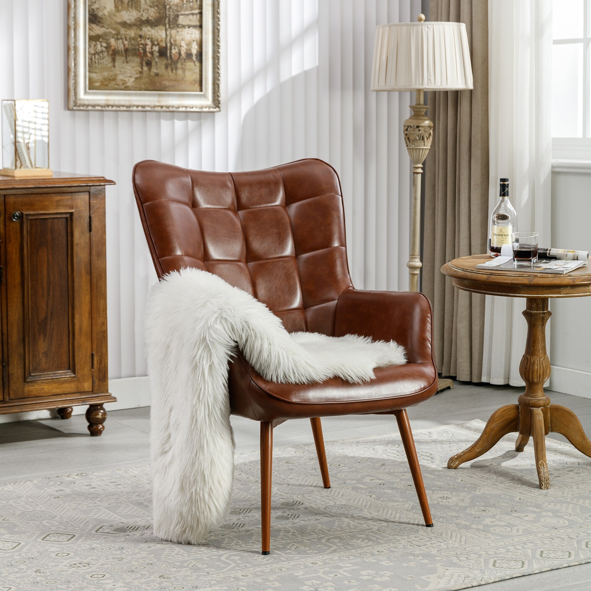 PU Leather Accent Chair Tufted Button Wingback Chair Bed Bath