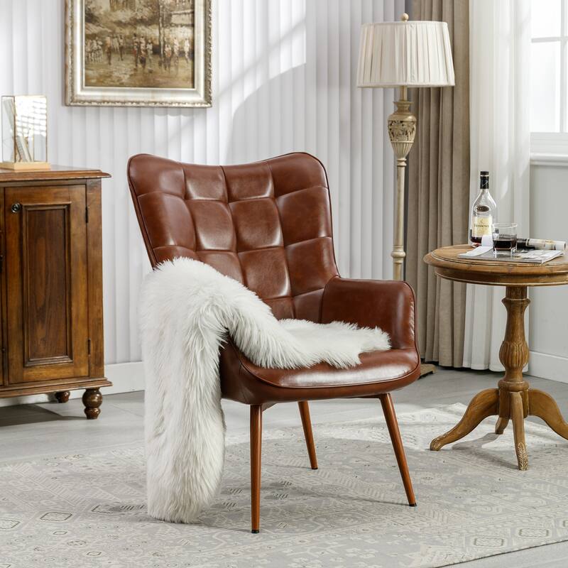 PU Leather Accent Chair Tufted Button Wingback Chair