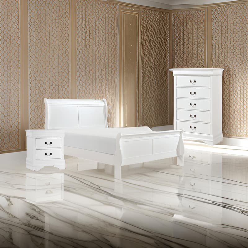 Fy Three Piece Full Size Bedroom Set, Modern Brass Metal Handles, Classic White