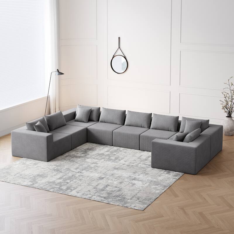 Modern Modular L Shaped Sectional Sofa with Corduroy Upholstery for Living Rooms or Apartments, No-Assembly