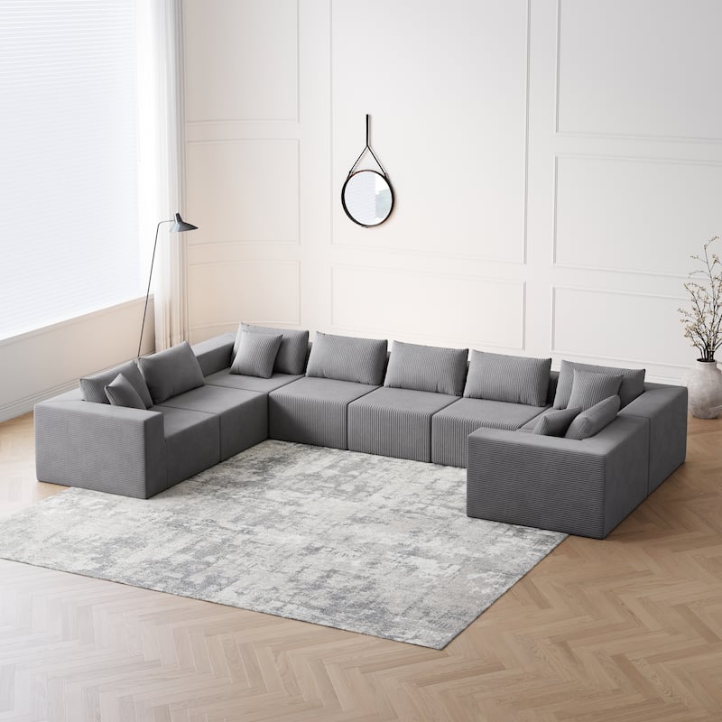 Roomfitters 188" Minimalist Corduroy Modular L-Shaped Sectional Sofa, Free Combination Floor Couch with Pillows