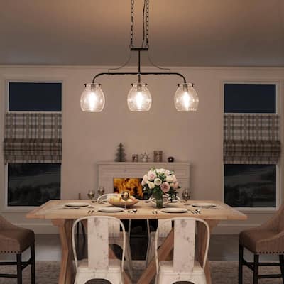 Modern Farmhouse 3-Light Linear Chandelier Seeded Glass Island Lights for Dining Room - L25"x W 5"x H 14"