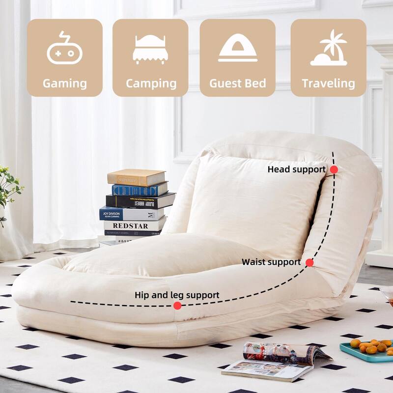 Folding Sofa Chair with 5 Adjustable Positions, Plush Floor Lounge Chair