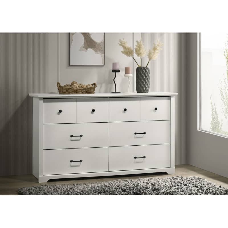 Elara 57"W 6-Drawer Dresser with Black Handles