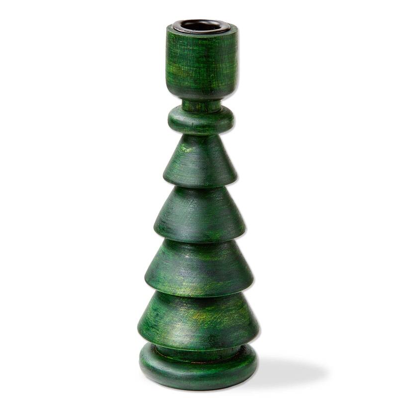Large Green Wood Tree Taper Candle Holder for Christmas 8 inches Tall, Perfect for Taper Candles, Wipe Clean Design
