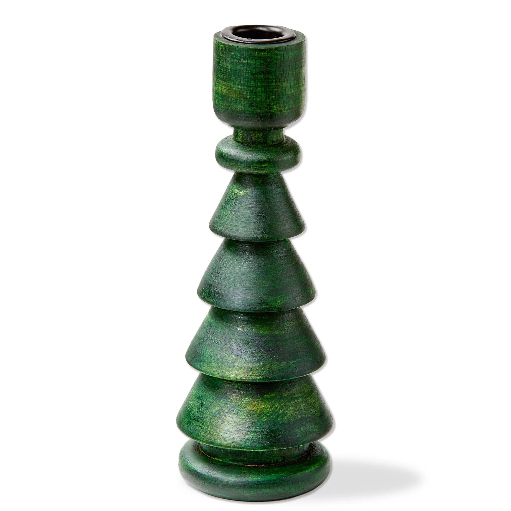 Large Green Wood Tree Taper Candle Holder for Christmas 8 inches Tall, Perfect for Taper Candles, Wipe Clean Design