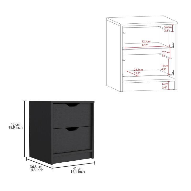 Modern 2-Drawer Nightstand with Pull-Out System, Black