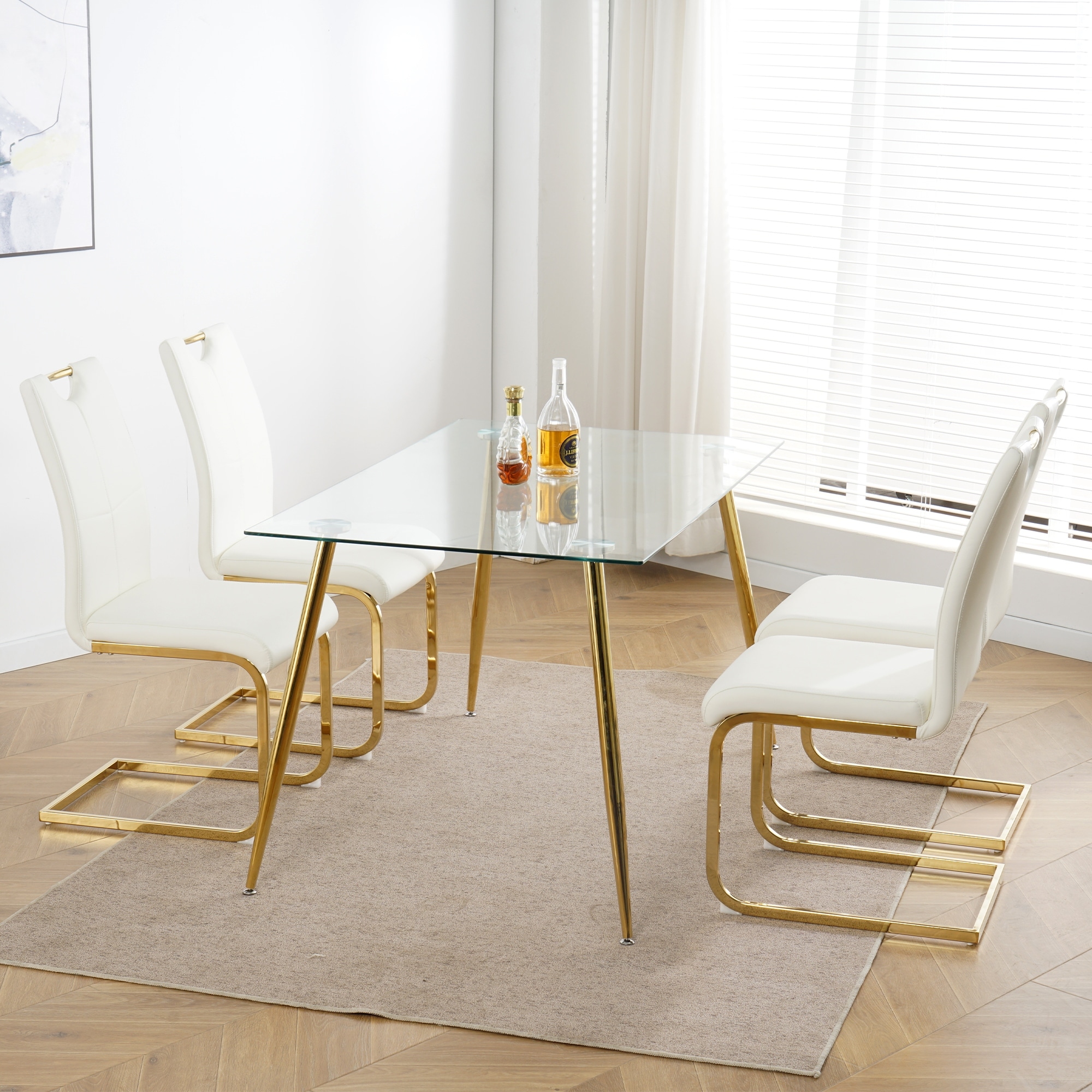 Set of 2,Dining Chairs with Faux Leather Padded Seat Upholstered Chair with gold Metal Legs